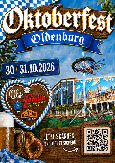 Plakat: Biergarten und Maibaum vor dem Festzelt