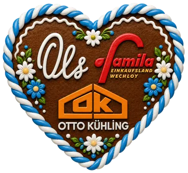 Lebkuchenherz mit den Logos von Ols, famila Einkaufsland Wechloy und Otto Kühling